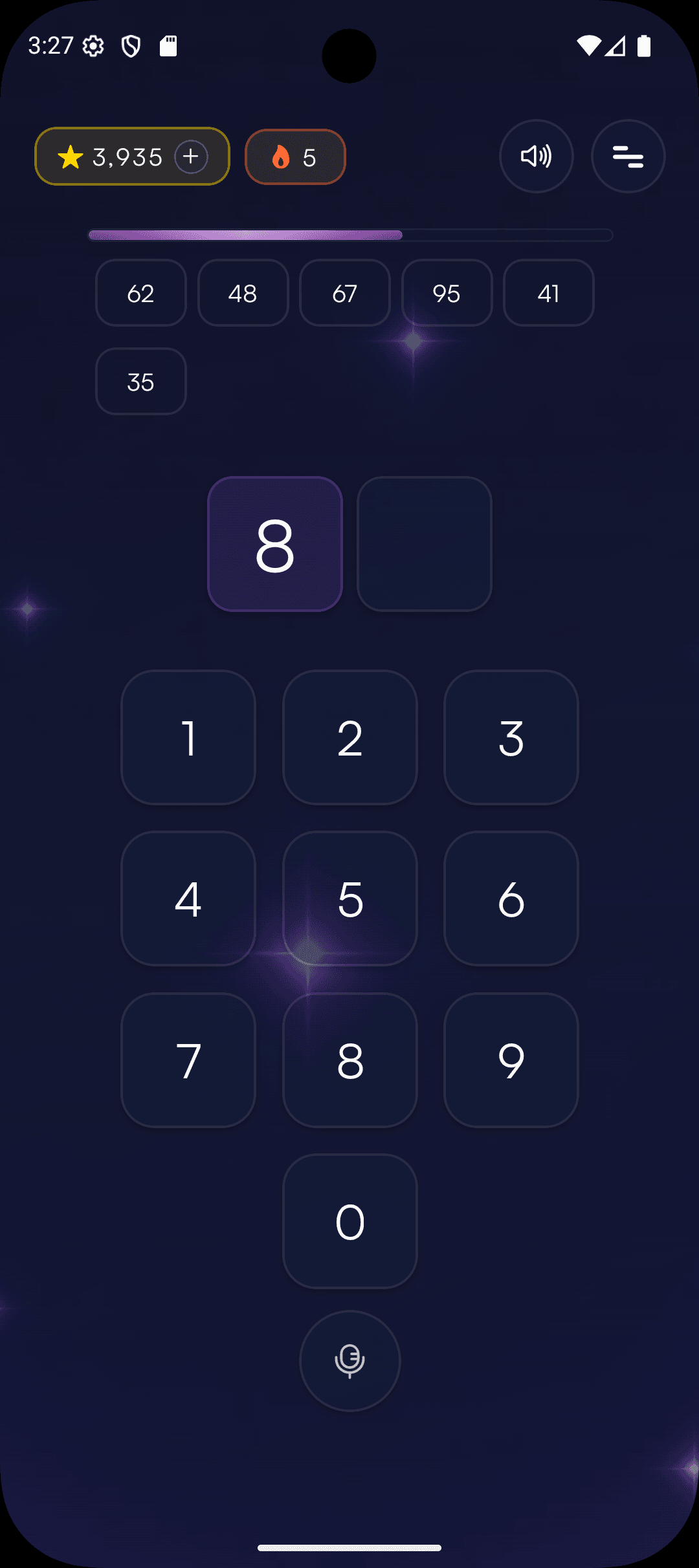 Enter ten two-digit numbers using the keypad